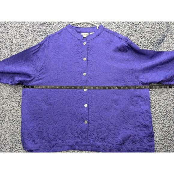 Chicos Quilted Button Up Shacket Womens XL (3) Floral Silk Blend Boho Purple - Picture 8 of 10